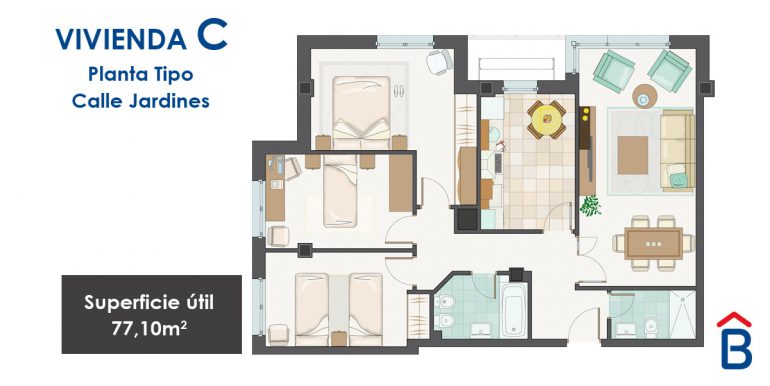 Calle Jardines, planta 1ª, 2ª o 3ª Vivienda C | Constructora y